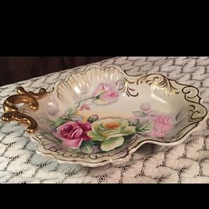 Gorgeous Vintage Gold Gilt Porcelain 1 Handle Candy Dish Arnart Hand Painted P…